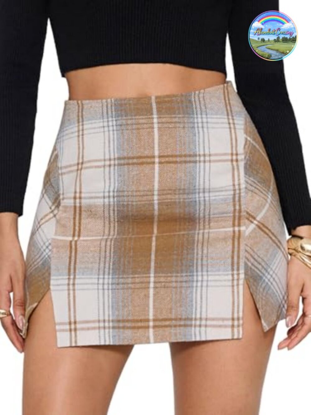 Faux Wool High Waisted Plaid Mini Skirt Pencil Slit Y2K